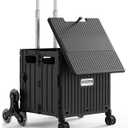 Foldable Shopping Cart with Stair Climbing Wheels, Collapsible Utility Crate on Wheels with Telescoping Handle, Portable Rolling Grocery Trolley for Groceries, Books, Tools, Teachers (Black, 8 Wheels)