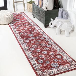 JONATHAN Y Modern Vintage Moroccan Traditional Red/Ivory Runner Rug, 2x10, Country, Floral, Easy-Cleaning for Living Room, Bedroom, Kitchen, Pet Friendly, Non-Shedding (MDP101F-210)