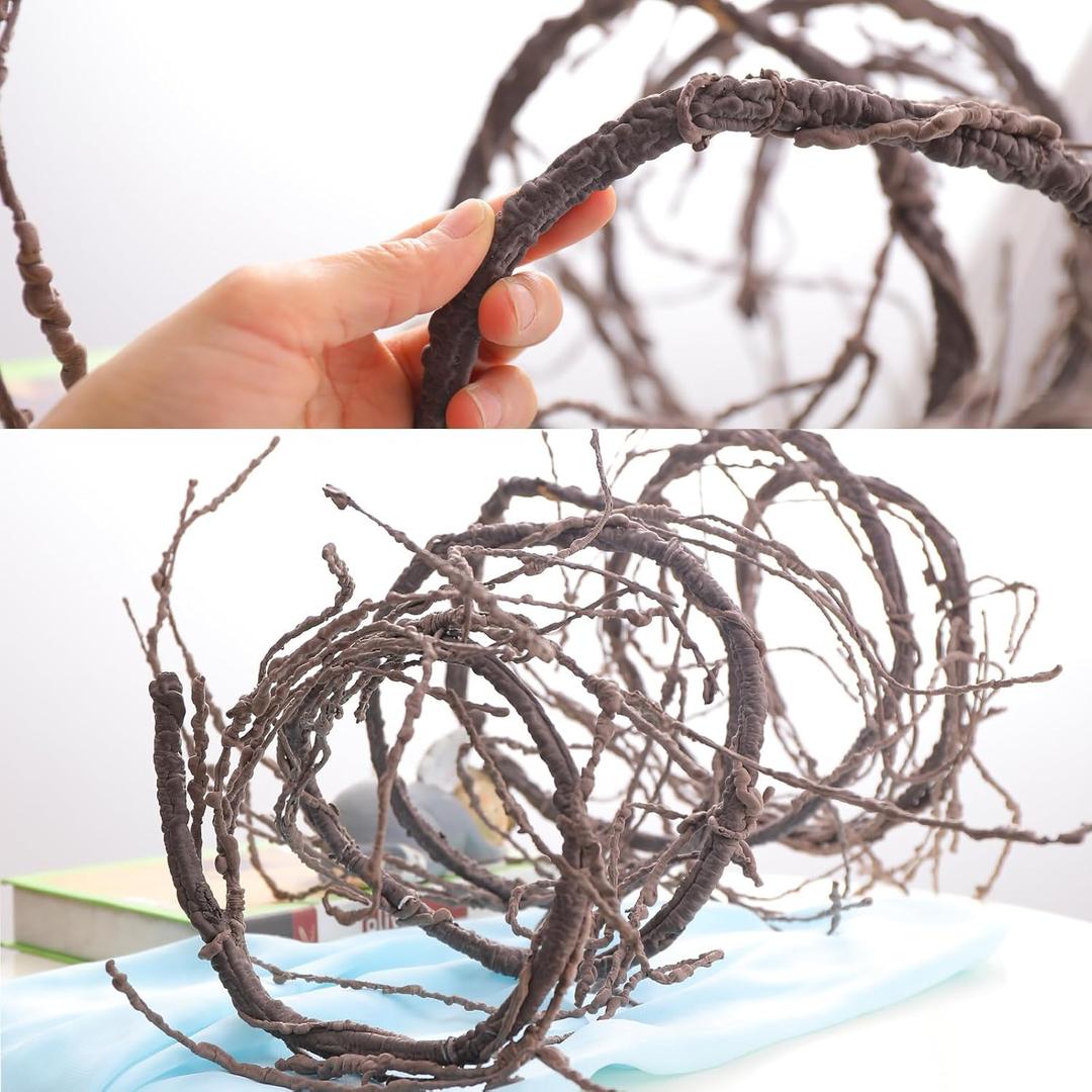 300cm/118inch Bendable Brown Small Artificial Tree Branches Fake Tree Trunk Garland Rattan Wreath Cherry Blossom Grape Vines Floral for Wall Hanging Front Door Reptile Habitat Decoration