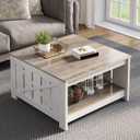 YITAHOME Coffee Table Farmhouse Coffee Table with Storage Rustic Wood Cocktail Table, Square Coffee Tables for Living Meeting Room with Half Open Storage Compartment, Grey Wash