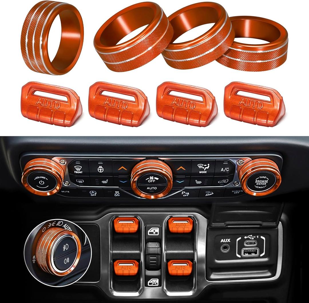 8Pcs Button Knob Cover for Jeep Wrangler JL JLU 2018-2025 2026 & Gladiator JT 2020-2025 2026 Accessories, JL Window Switch Button Cover Volume Radio Air Conditioner Headlight Switch Knob Cover(Bronze)
