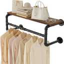 Yawinhe Industrial Pipe Clothes Rack with Top Shelf, Wall Mounted, Space Saving Hanger with 4 Bases, for Shops, Homes, 27.5''Lx10.2''Wx10.2''H, Rustic Brown, 1-Pack