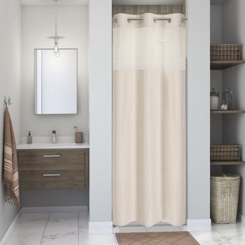 eachope Stall No Hooks Needed Linen Textured Shower Curtain with Snap-in Fabric Liner Set, Hotel Luxury Decor Shower Curtains for Bathroom with Mesh Top Window, Waterproof & Washable,36Wx74H,Cream