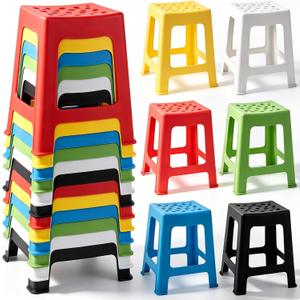 TURSTIN 12 Pack Plastic Stack Stools, 16.9 Inch Stackable Nesting Stools, 6 Mixed Colors Portable Stacking Backless Bar Stool Flexible Seating Chairs for Office Home