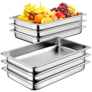 6 Pack Hotel Pans, 1/1 Full Size 2.5 Inch Deep Steam Table Pan, Stainless Steel Commercial Food Pan Anti Jam Steam Pan, Breading Trays for Hotel, Party, Buffet, Catering Supplies