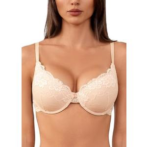 Joktty Women's Lace Push Up Bra Lightly Padded Demi Sexy Plunge Underwire Convertible Soft Comfort Bras Size 32C