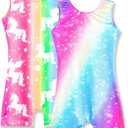 Nymphperi 2 Packs Gymnastics Leotard for Girls Sparkle Biketards with Shorts Kids Sleeveless Unitard One-Piece Dancewear, Size 105