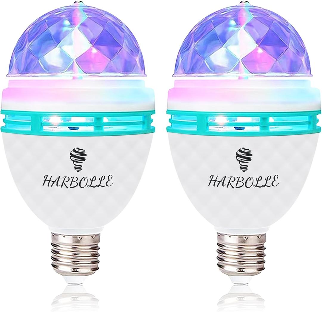HARBOLLE 2 Pack RGB Color Rotating Bulb,E26/E27,LED Party Bulbs Colored Strobe Light Bulb Multi Crystal Stage Lights for Disco, Birthday Party Club Bar for Indoor Parties, Photography
