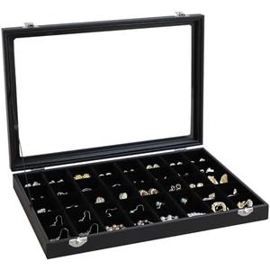 Wudygirl Jewelry Organizer 40 Grid Earring Holder Organizer with Clear Lid Jewelry Box for Rings Earrings Bracelets Storage Display Case for Women