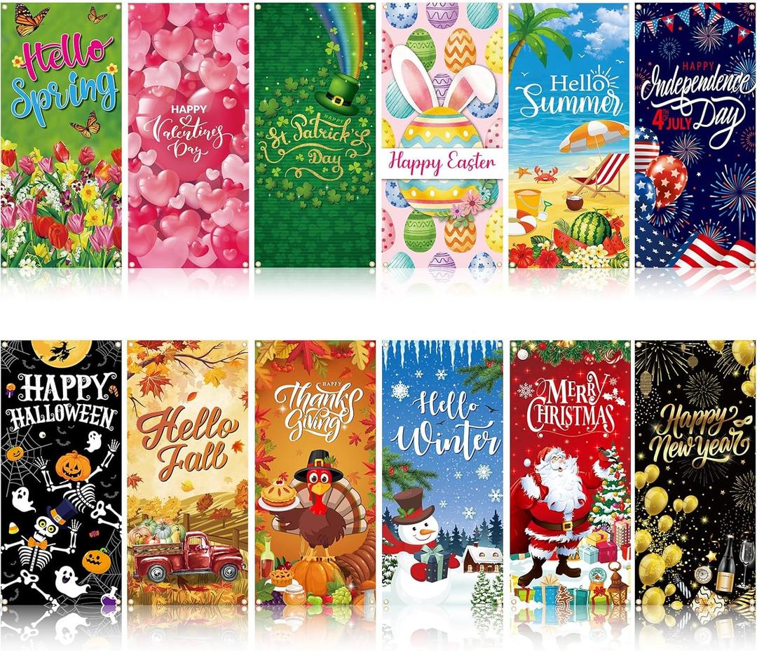 Preboun 12 Pcs Seasonal Door Cover St. Patrick's Day Decoration for Front Door 78 x 35 Inches Spring House Decoration Large Photography Background Banner Holiday Party Decorations