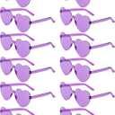 12 Pairs Heart Shaped Sunglasses Candy Color Rimless Fun Heart Glasses for Women Party Favors (Purple)