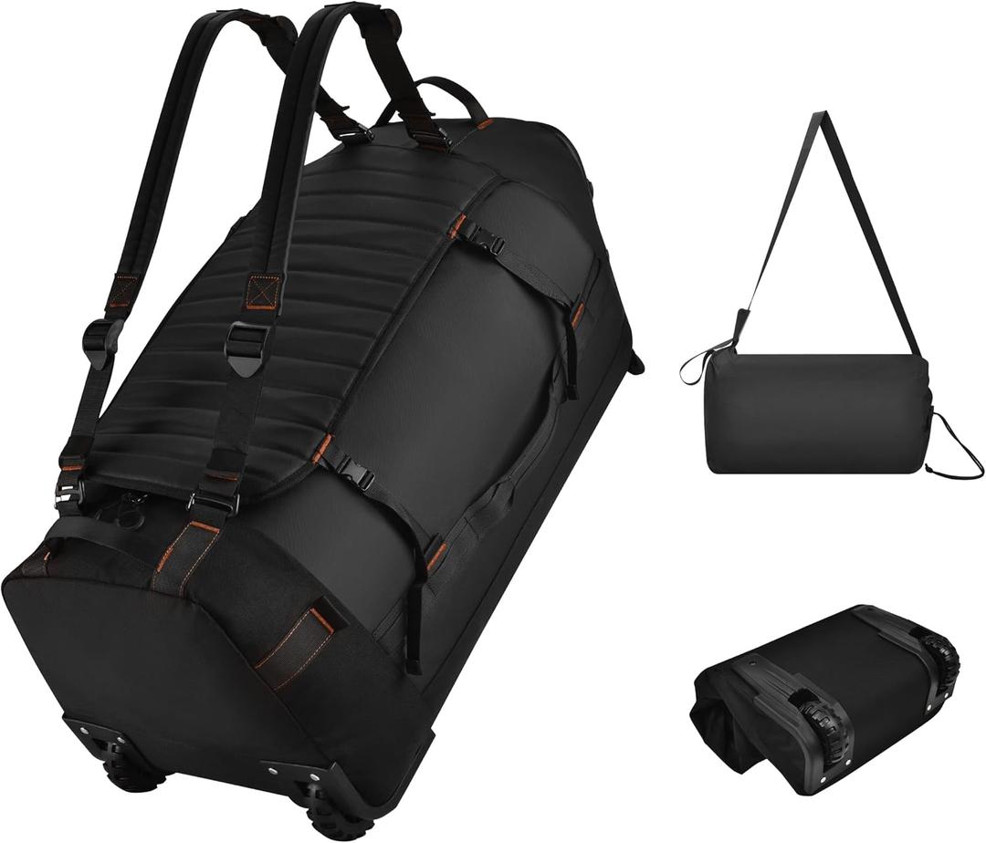 Foldable Rolling Duffle Bag with Wheels - 30" Extra Large Waterproof Travel Backpack with Shoe Compartment, Heavy Duty TSA-Approved Luggage for Mens Camping, Sports, and Airplane Trips