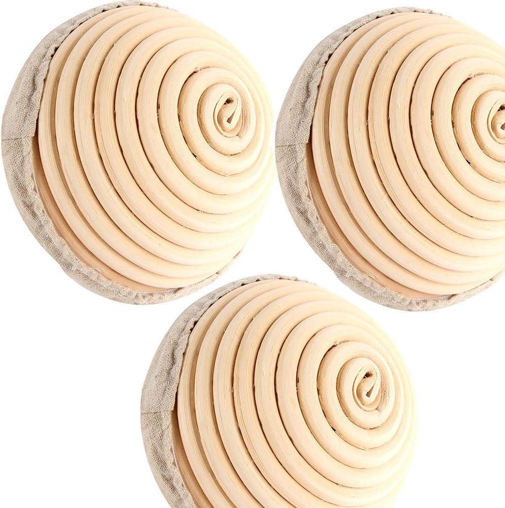 3 pack of 5 inch Sourdough Bread Bakery Basket,Round Bread Banneton Proofing Basket with Linen Liner Cloth, Brotform Dough Rising Rattan Handmade Rattan Bowl for Professional & Home Bakers