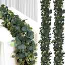 Eucalyptus Garland, Green Garland with Flowers,Artificial Faux Greenery Vines for centerpieces Wedding Party Table Runner Room Home Mantle Decor