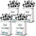 24PCS Two Fast Racing Car Birthday Gift Bags with Checkered Tissue Paper, Blue Race Car Checkered Favors Bag with Handles for 2nd Birthday Party Supplies, Blue