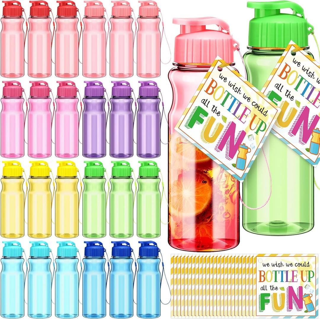 24 Pack Water Bottles for Kids School Bulk 18 oz Leakproof Reusable Sports Water Bottles Decorations End of The Year Gifts for Students from Teacher for Kids Graduation Classroom Prizes