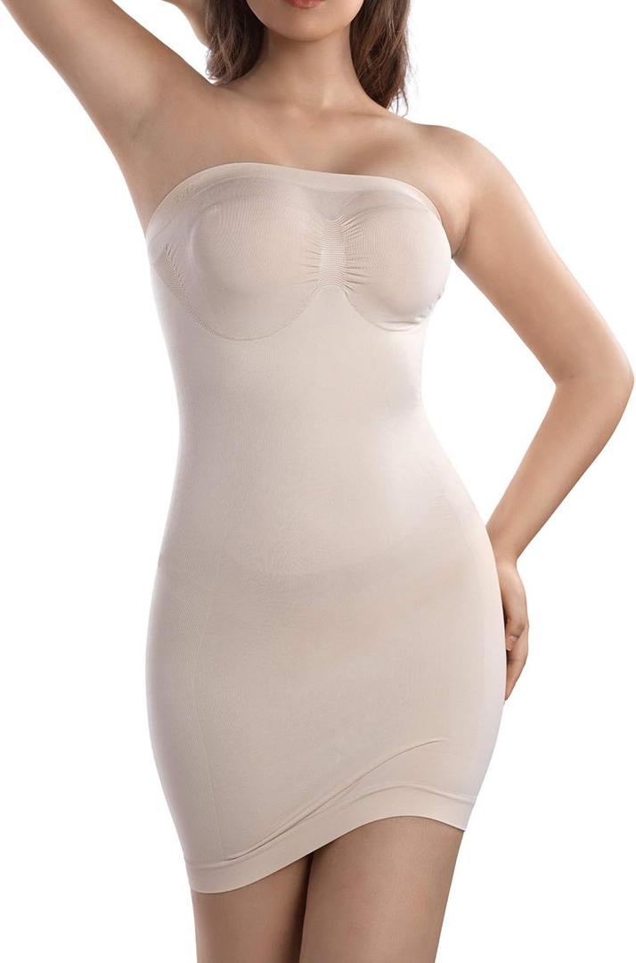 +MD Women's Strapless Shapewear Full Body Slip Seamless Targeted Firm Tummy Control Slip Under Dresses (S)