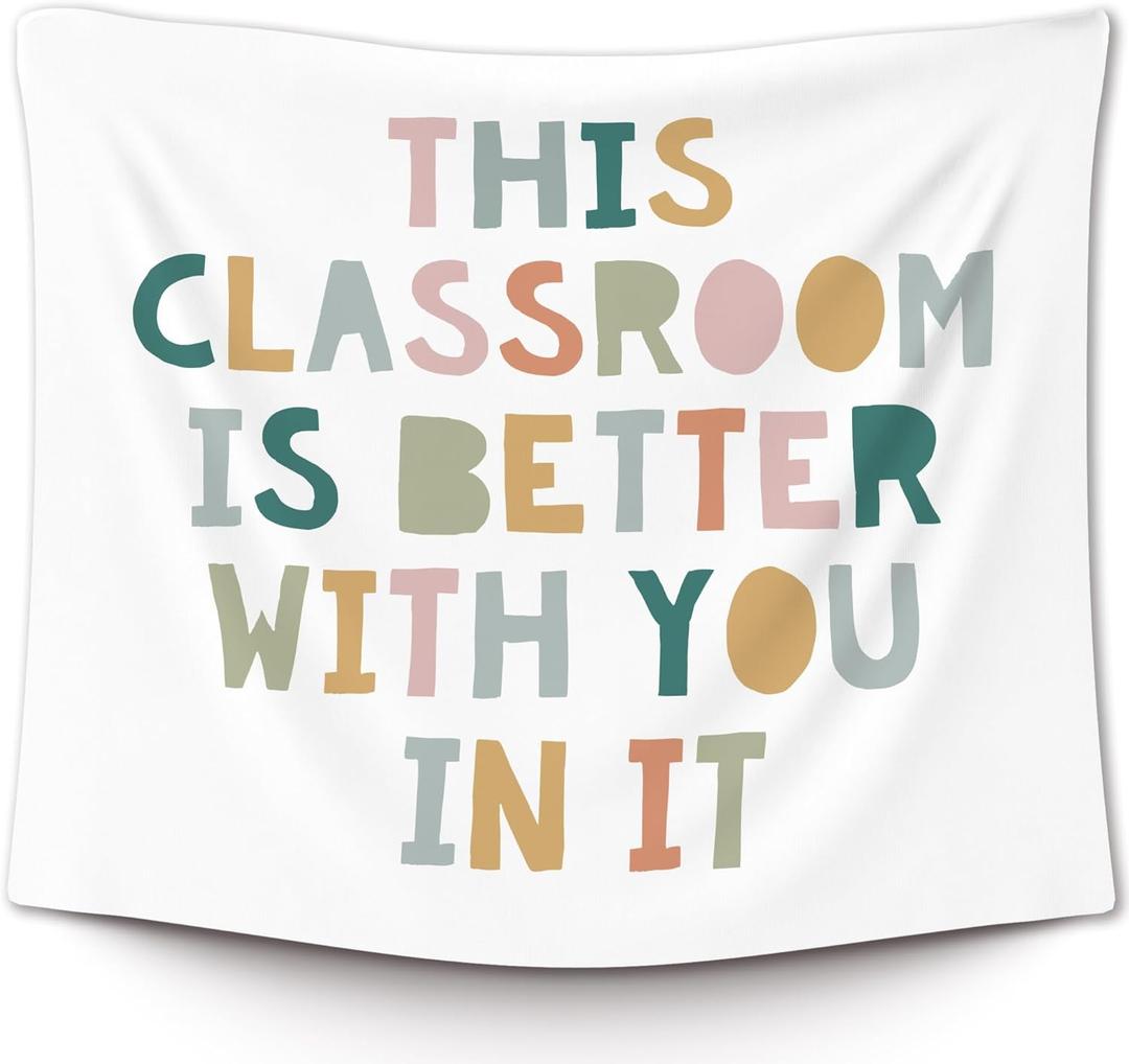 XLDLIOO Boho Classroom Decor, Boho Classroom Tapestry, This Classroom Is Better with You in It Wall Tapestry Hanging for Bedroom, Inspirational Positive Welcome Tapestries Wall Decor Art for Nursery Kids Room 60x50in