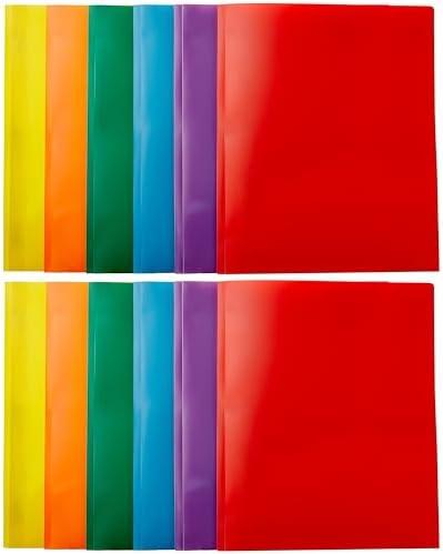Amazon Basics Heavy Duty Plastic Folders with 2 Pockets for Documents, Letter Size Paper, School Supplies Organization, Assorted Colors, Pack of 12
