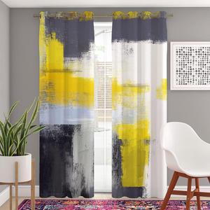 peakman Atomack Blackout Grommet Curtains 96 Inch Length, Yellow Grey Modern Art Colorful Artwork Brush Strokes Curtains 2 Panel Set for Bedroom Living Room, 104 Inch wide1
