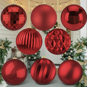 Zubebe 8 Pcs 6"(150 Mm) Large Christmas Balls Ornaments 8 Styles Giant Plastic Christmas Balls Oversized Huge Big Hanging Outdoor Ornaments for Holiday Party Xmas Tree Decor(Red)