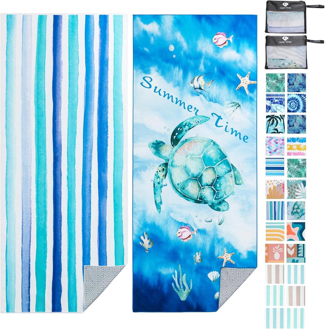 PY SUPER MODE 2 Pack Beach Towel - 75 x 35 inches Quick Dry Microfiber Beach Towels Oversized, Lightweight Soft and Absorbent Suitable for Swimming Pool Camping for Adults