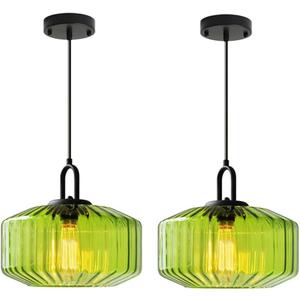 Modern Glass Pendant Light Fixture Green Globe Pendant Lights with Large Hand Blown Shade, Mid Century Pendant Light Green Glass Hanging Lighting for Dining Room Kitchen Sink Farmhouse