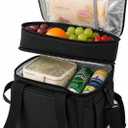 Double Deck Lunch Bag for Men Women - 18L Insulated Cooler Bag, Leakproof PEVA Lined, Large Soft Adult Lunch Box for Work, Office, Picnic, Beach, Camping, Travel (Black)