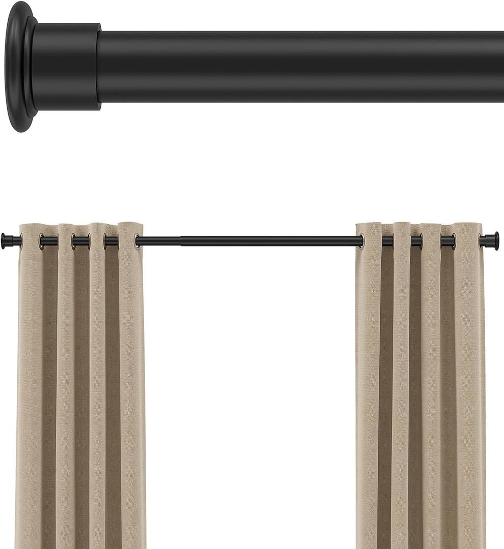 Tension Curtain Rod by EZFurni, 42-123 Inches, Heavy Duty Tension Rods for Windows, Adjustable Spring Loaded Curtain Rods No Drilling, Renter Friendly, Hold Up Blackout Curtains and Non Slip, Black
