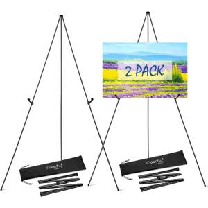 Magicfly Easel Stand for Display, 2 Pack Easel 63 Inch Portable Easel for Wedding Sign, Poster easel, White Boards, Collapsible Painting Art easel for Floor, Telescoping Metal Easel Tripod, Black