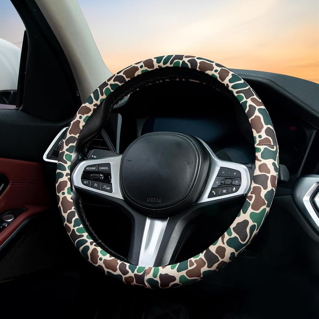 Army Camo Steering Wheel Cover Auto Steering Wheel Protector, Anti-Slip, Breathable, Absorbing Sweat, Universal Camo Car Accessories 14.5-15 inch,Fit for Most Car, Trucks, SUV
