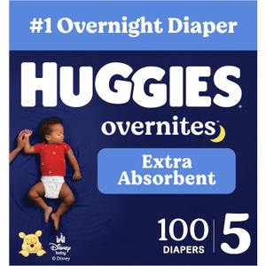 HUGGIES Overnites Nighttime Baby Diapers, Size 5 (27+ lbs), 100 Count