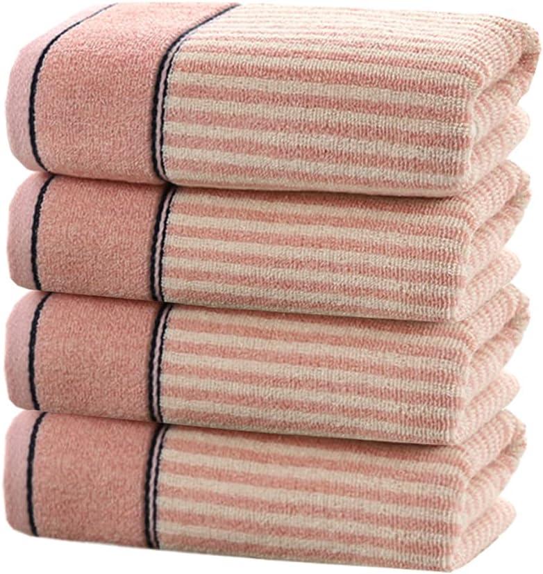 Pidada Hand Towels Set of 4 100% Cotton Striped Pattern Absorbent Soft Decorative Towel for Bathroom (Pink)