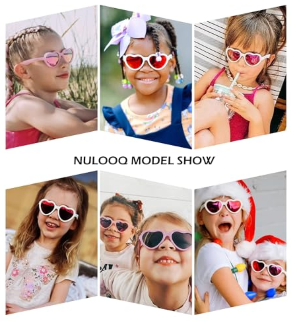 NULOOQ Kids Heart Sunglasses for Girls – Cute Polarized Flexible Frame Toddler Sunglasses with Strap Age 2-8