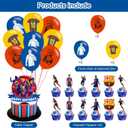 Soccer Party Decorations,Football Club Red And Blue Birthday Party Supplies Includes Banner- Cake Topper - 24 Cupcake Toppers - 18 Balloons