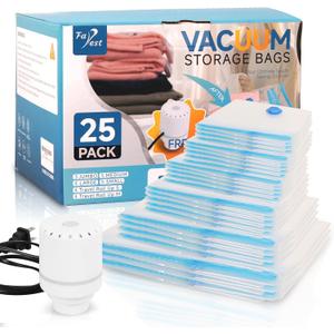 Vacuum Storage Bags with Electric Air Pump, 25 Pack Compression Bag, Space Saving Vacuum Sealer Bags for Clothes, Blanket, Duvets, Pillows, Comforters Travel, Two Compressing Ways