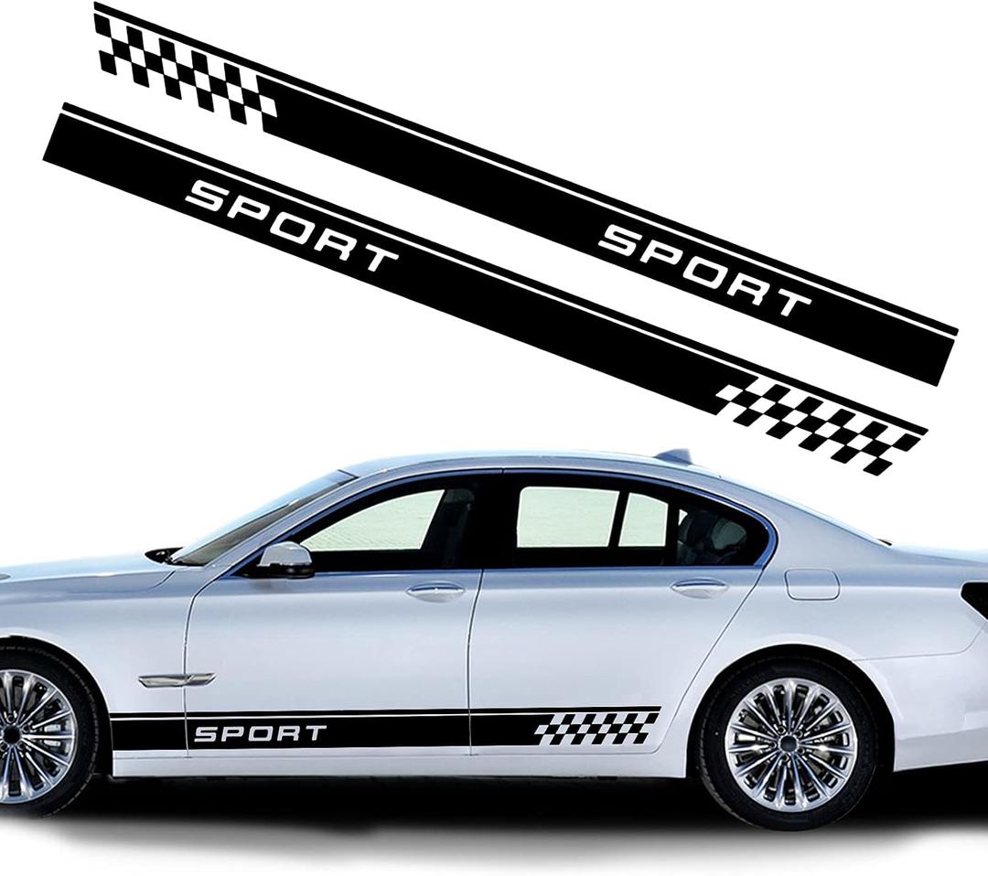 Universal Car Side Skirt Vinly Decals Auto Sport Racing Body Side Stripe Graphic Stickers Exterior DIY Modified Decoration Accessories NJ008 Black (2Pcs)