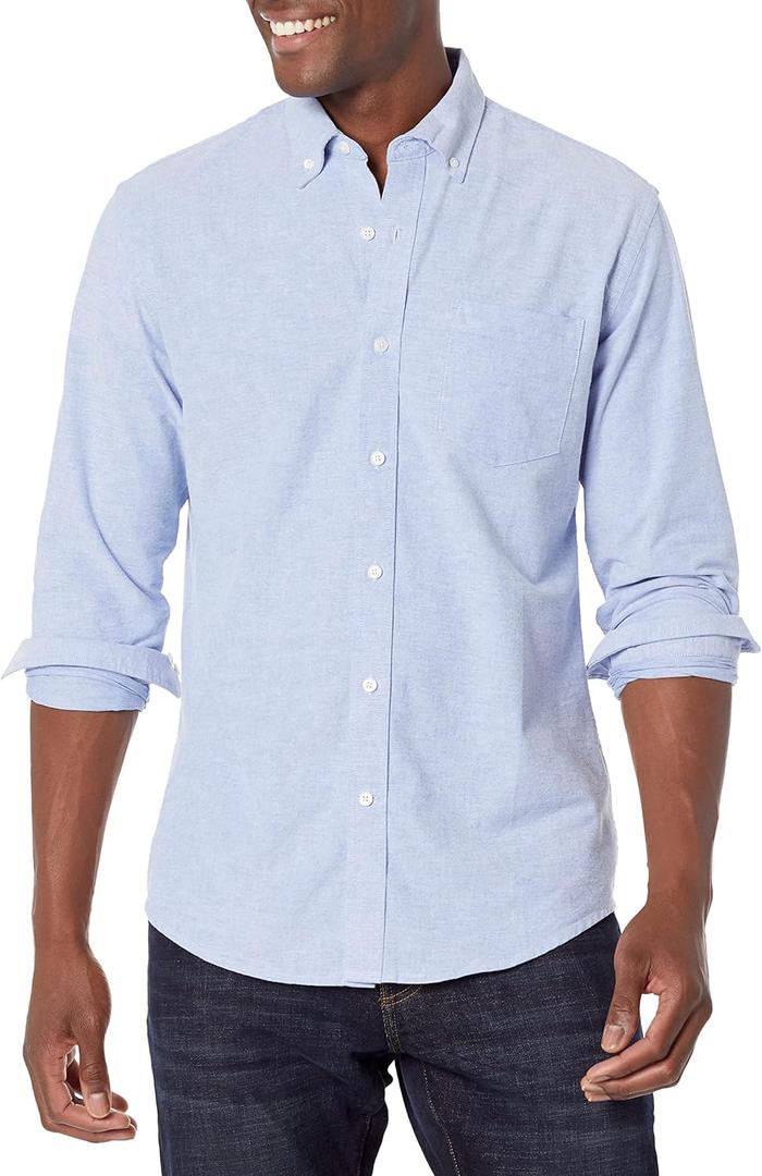 Amazon Essentials Men's Long Sleeve Shirts Casual - Regular-Fit Pocket Oxford (Blue)