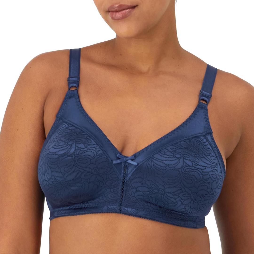 Bali Women's Wireless Lace Bra, Double Support Lace Bras for Women, Stay-in-Place Straps, Full Coverage, Comfortable (40B, In the Navy)