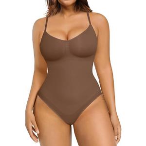 FeelinGirl Shapewear Bodysuit for Women Tummy Control Seamless Sculpting Snatched Bodysuit Body Shaper Brief (X-Small-Small, Brown)