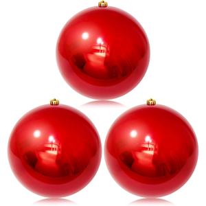 Hollowfly Christmas Ball Ornaments UV Resistant and Waterproof Shatterproof Ball Outdoor Shiny Christmas Tree Hanging Ornaments Decorations for Indoor Outdoor, Dark Red(8 Pcs,8 Inch)