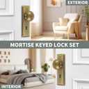Mortise Lock Set for Interior Door, Vintage Antique Door Knobs with Lock and Skeleton Key, Old Door Knob Replacement Fits 1-3/8 in 1-3/4 in, Antique Brass Finish