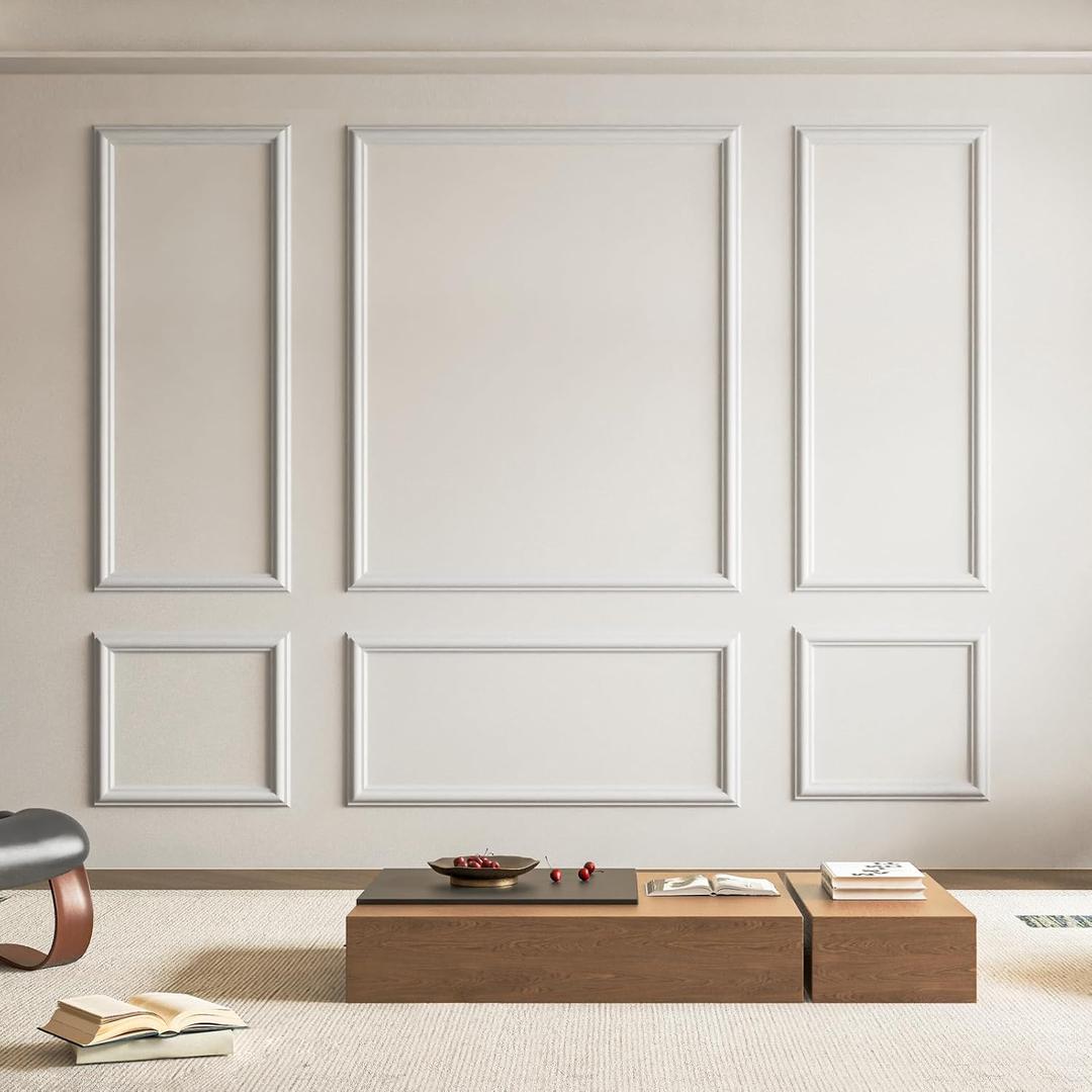 Art3d Pre-Cut Wall Molding Set of 6 pcs, Ready-to-Assemble Wainscoting Panels for Interior Wall Dcor Living Room Bedroom Accent Wall - Installed with Glue, 3 Top 3 Bottom, White: Style 1 
