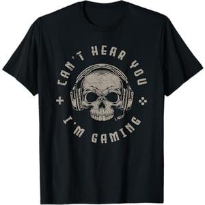 Ich kann Dich Nicht hören ich zocke Skull Nerd Gaming T-Shirt Size S, Men, Black