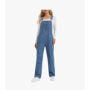HISEA Women's Stretch Denim Bib Overalls, Women Relaxed Fit Casual Straight Leg Jean Overall with Adjustable Strap and Pocket, M