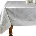 Violet Linen Elegant Embroidered Flower Design Tablecloths - 70" Round - in White