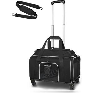 Petskd Top-Expandable Pet Carrier with Wheels 17x12x8.5 Inches JetBlue Allegiant Spirit Airline Approved, Soft-Sided Carrier for Small Cat Dog with Locking Safety Zippers and Anti-Scratch Mesh(Black)