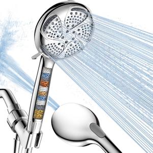 FEELSO Filtered Shower Head with Handheld, High Pressure 7 Spray Showerhead with Filters for Hard Water - Remove Chlorine, Reduce Dry Itchy Skin, Anti-clog Nozzles, Power Wash to Clean Tub, Tile & Pet (Chrome)