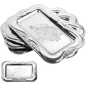 4pcs Silver Serving Trays Set, 13.8"x8.7"/35x22cm Stainless Steel Mirror Polished Decorative Trays Metal Party Platters Elegant Food Display Plate for Charcuterie Desserts Snacks Canapés Fruit