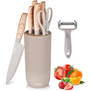 Knife Set, 8 Piece Kitchen Knife Set, Stainless Steel Knives Set for Kitchen, Universal Knife Block Set, Kitchen Kinfe Essentials, New Home Apartment Essentials, Dishwasher Safe (Khaki)